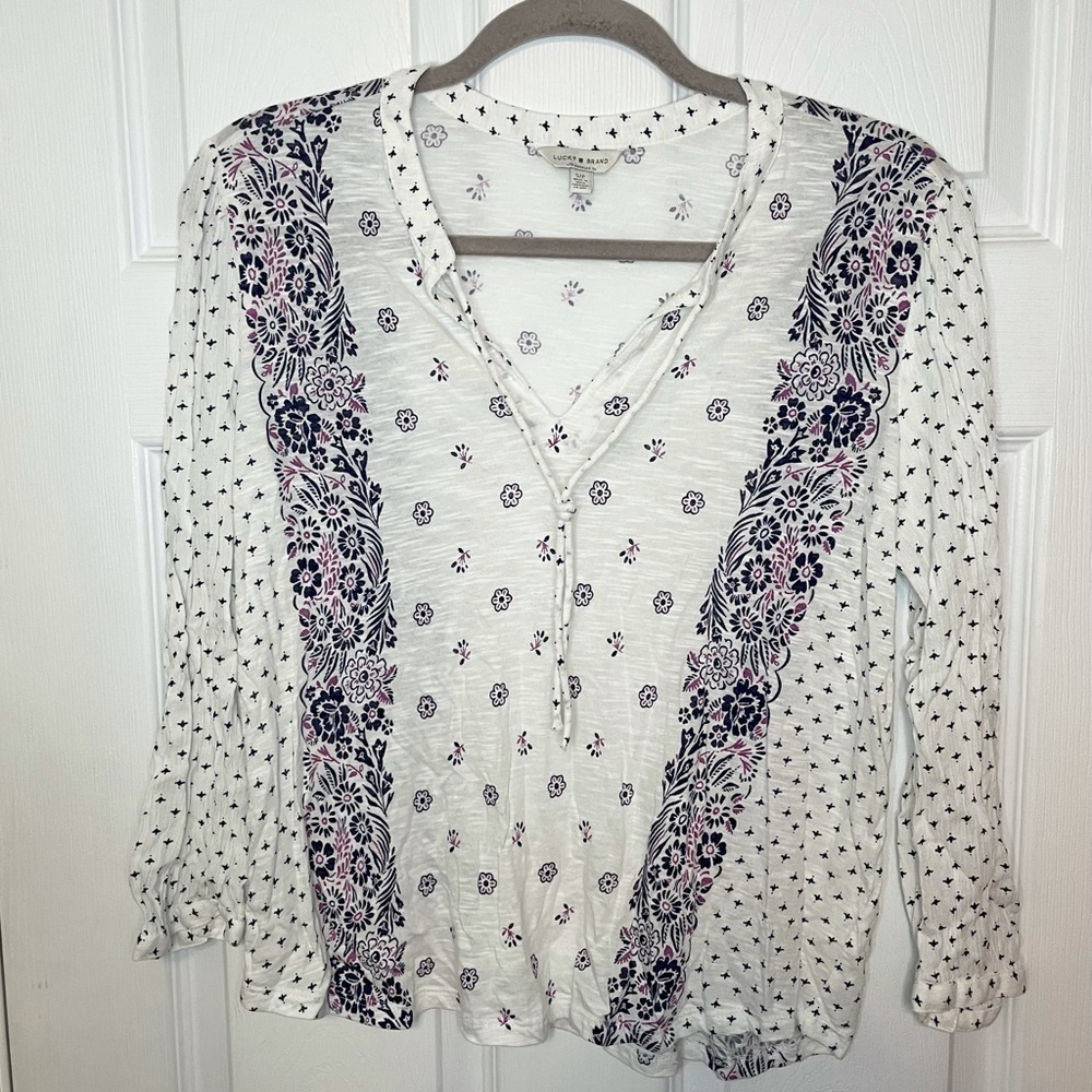 𝅺LUCKY Brand Boho White Printed Top Small